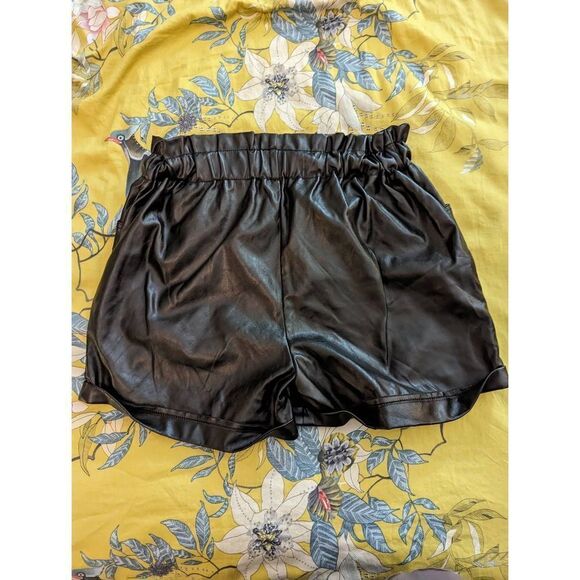 shinestar high waist black vegan leather shirts sz m euc - Picture 2 of 6